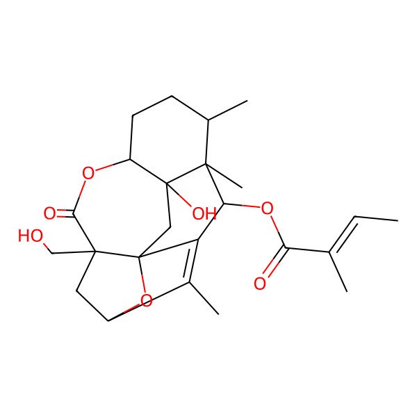 2D Structure of [(3R,5S,8S,11S,12S,13S,15R,16S)-13-hydroxy-5-(hydroxymethyl)-2,11,12-trimethyl-6-oxo-7,17-dioxapentacyclo[10.3.1.13,15.05,15.08,13]heptadec-1-en-16-yl] (Z)-2-methylbut-2-enoate