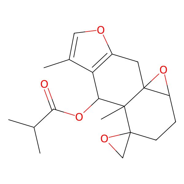 2D Structure of (6,9-Dimethylspiro[4,14-dioxatetracyclo[7.5.0.01,13.03,7]tetradeca-3(7),5-diene-10,2'-oxirane]-8-yl) 2-methylpropanoate