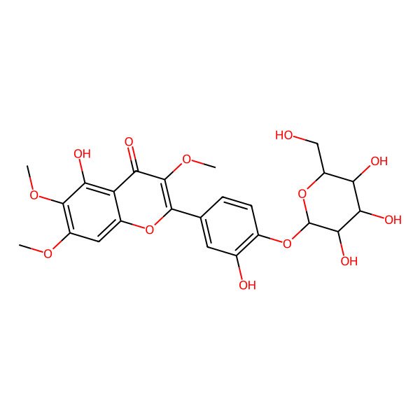 2D Structure of 5-Hydroxy-2-[3-hydroxy-4-[3,4,5-trihydroxy-6-(hydroxymethyl)oxan-2-yl]oxyphenyl]-3,6,7-trimethoxychromen-4-one