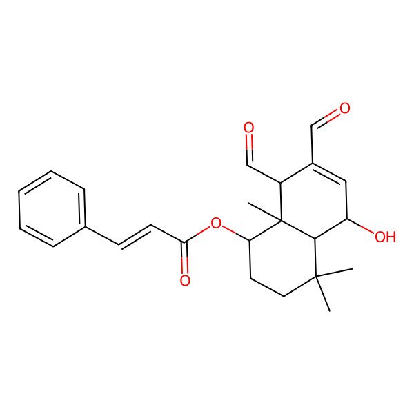 2D Structure of (7,8-Diformyl-5-hydroxy-4,4,8a-trimethyl-1,2,3,4a,5,8-hexahydronaphthalen-1-yl) 3-phenylprop-2-enoate