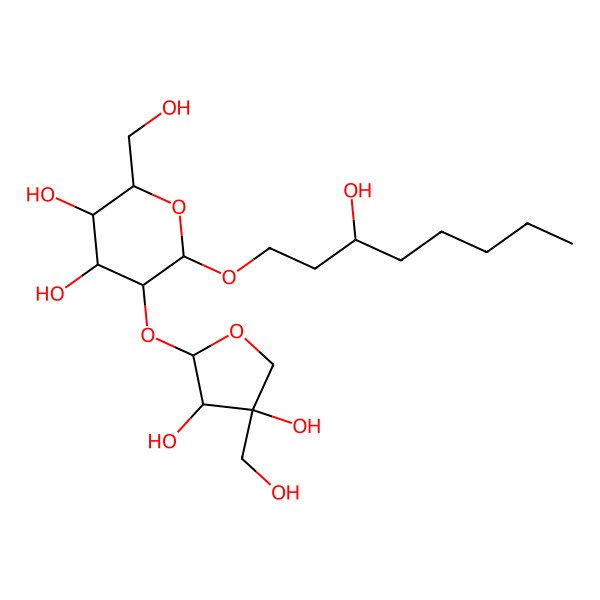 2D Structure of 5-[3,4-Dihydroxy-4-(hydroxymethyl)oxolan-2-yl]oxy-2-(hydroxymethyl)-6-(3-hydroxyoctoxy)oxane-3,4-diol