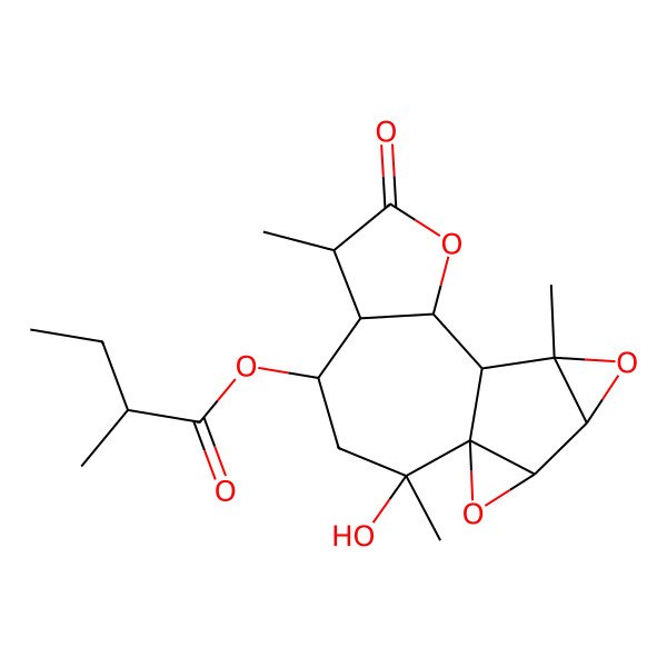 2D Structure of [(1R,2R,4S,5R,6S,9S,10S,11S,13R,14S)-2-hydroxy-2,6,11-trimethyl-7-oxo-8,12,15-trioxapentacyclo[8.5.0.01,14.05,9.011,13]pentadecan-4-yl] 2-methylbutanoate
