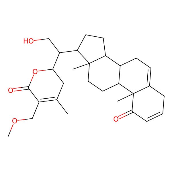 2D Structure of 2-[1-[(10R,13S)-10,13-dimethyl-1-oxo-4,7,8,9,11,12,14,15,16,17-decahydrocyclopenta[a]phenanthren-17-yl]-2-hydroxyethyl]-5-(methoxymethyl)-4-methyl-2,3-dihydropyran-6-one