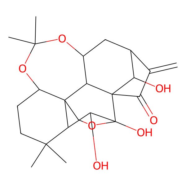 2D Structure of (1R,2S,3R,6S,7S,8R,12S,16S,18S,21R)-6,7,21-trihydroxy-9,9,14,14-tetramethyl-19-methylidene-5,13,15-trioxahexacyclo[16.2.1.01,6.02,16.03,8.03,12]henicosan-20-one