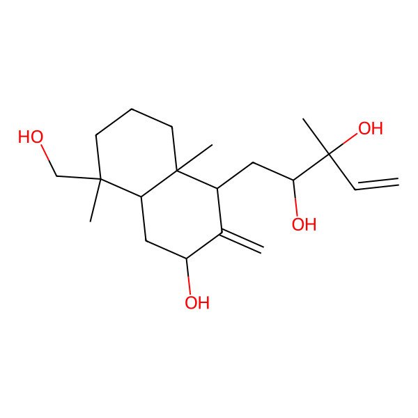 2D Structure of (2R,3R)-1-[(1S,3R,4aS,5S,8aR)-3-hydroxy-5-(hydroxymethyl)-5,8a-dimethyl-2-methylidene-3,4,4a,6,7,8-hexahydro-1H-naphthalen-1-yl]-3-methylpent-4-ene-2,3-diol
