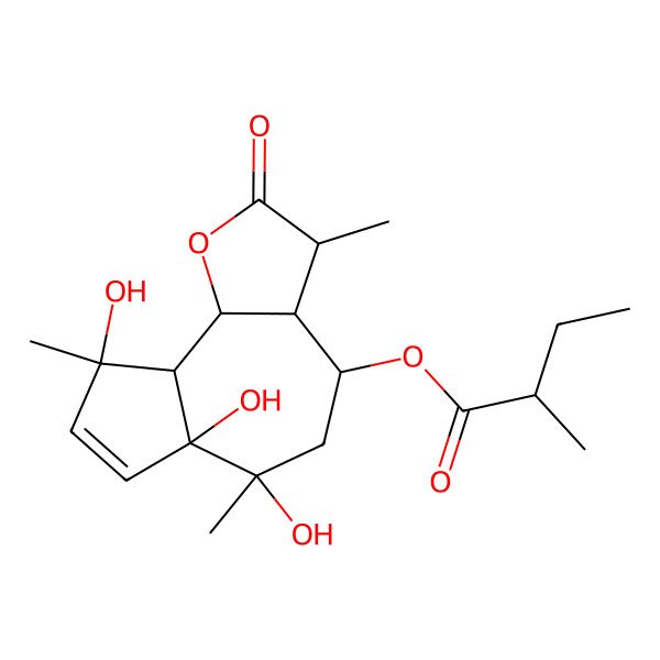 2D Structure of [(3S,3aR,4S,6R,6aS,9R,9aS,9bS)-6,6a,9-trihydroxy-3,6,9-trimethyl-2-oxo-3,3a,4,5,9a,9b-hexahydroazuleno[4,5-b]furan-4-yl] 2-methylbutanoate