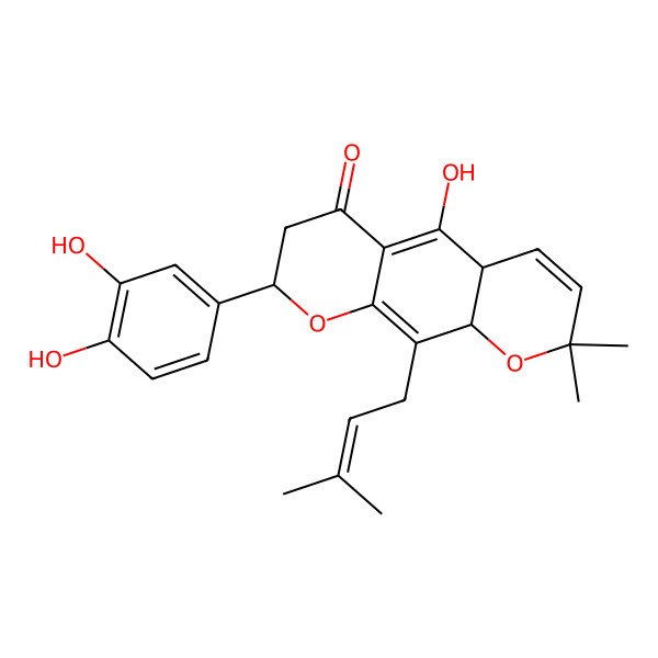 2D Structure of (4aR,8S,10aS)-8-(3,4-dihydroxyphenyl)-5-hydroxy-2,2-dimethyl-10-(3-methylbut-2-enyl)-4a,7,8,10a-tetrahydropyrano[3,2-g]chromen-6-one
