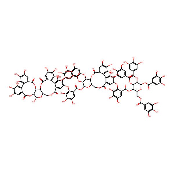 2D Structure of [(3R,5S)-4,5,6-tris[(3,4,5-trihydroxybenzoyl)oxy]-2-[(3,4,5-trihydroxybenzoyl)oxymethyl]oxan-3-yl] 2-[[(10R,11S,12S)-13-[2-[[(2S,19S)-7,8,9,12,13,14,20,29,30,33,34,35-dodecahydroxy-4,17,25,38-tetraoxo-3,18,21,24,39-pentaoxaheptacyclo[20.17.0.02,19.05,10.011,16.026,31.032,37]nonatriaconta-5,7,9,11,13,15,26,28,30,32,34,36-dodecaen-28-yl]oxy]-3,4,5-trihydroxybenzoyl]oxy-3,4,5,22,23-pentahydroxy-8,18-dioxo-12-(3,4,5-trihydroxybenzoyl)oxy-11-(3,4,5-trihydroxyphenoxy)-9,14,17-trioxatetracyclo[17.4.0.02,7.010,15]tricosa-1(23),2,4,6,19,21-hexaen-21-yl]oxy]-3,4,5-trihydroxybenzoate
