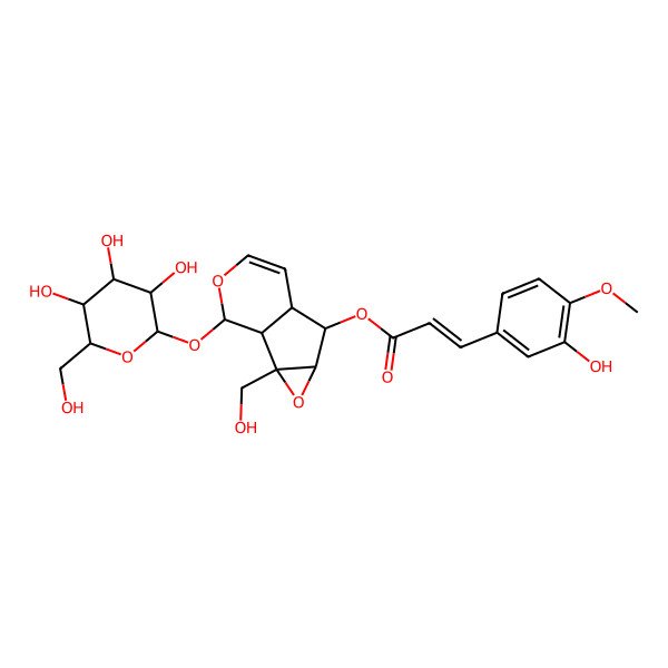 2D Structure of [(1S,2S,4S,5S,6S,10S)-2-(hydroxymethyl)-10-[(2S,3S,4S,5S,6R)-3,4,5-trihydroxy-6-(hydroxymethyl)oxan-2-yl]oxy-3,9-dioxatricyclo[4.4.0.02,4]dec-7-en-5-yl] (E)-3-(3-hydroxy-4-methoxyphenyl)prop-2-enoate