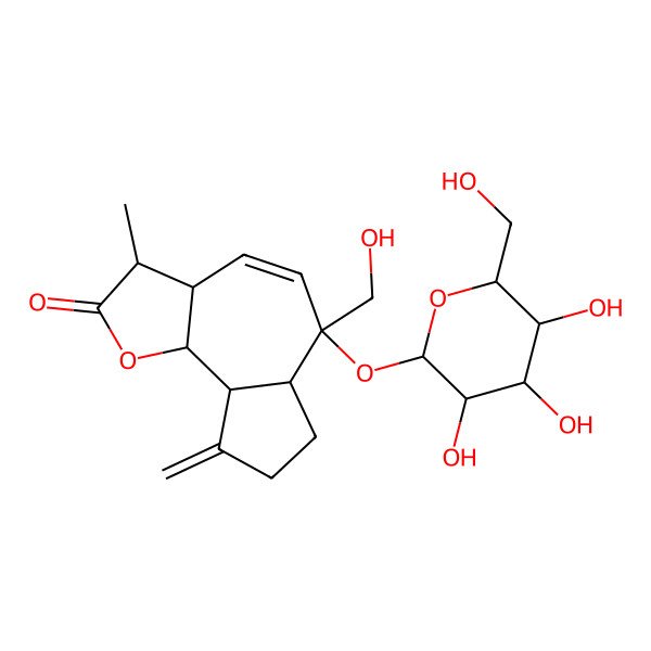 2D Structure of 6-(hydroxymethyl)-3-methyl-9-methylidene-6-[3,4,5-trihydroxy-6-(hydroxymethyl)oxan-2-yl]oxy-3a,6a,7,8,9a,9b-hexahydro-3H-azuleno[4,5-b]furan-2-one