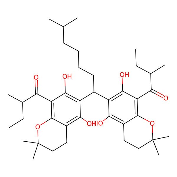 2D Structure of (2R)-1-[6-[1-[5,7-dihydroxy-2,2-dimethyl-8-[(2R)-2-methylbutanoyl]-3,4-dihydrochromen-6-yl]-6-methylheptyl]-5,7-dihydroxy-2,2-dimethyl-3,4-dihydrochromen-8-yl]-2-methylbutan-1-one