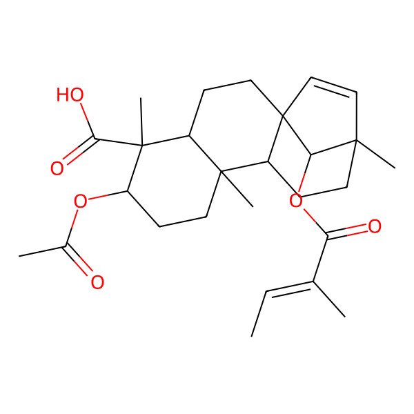 2D Structure of (1R,4S,5S,6R,9S,10S,13R,16S)-6-acetyloxy-5,9,13-trimethyl-16-[(E)-2-methylbut-2-enoyl]oxytetracyclo[11.2.1.01,10.04,9]hexadec-14-ene-5-carboxylic acid