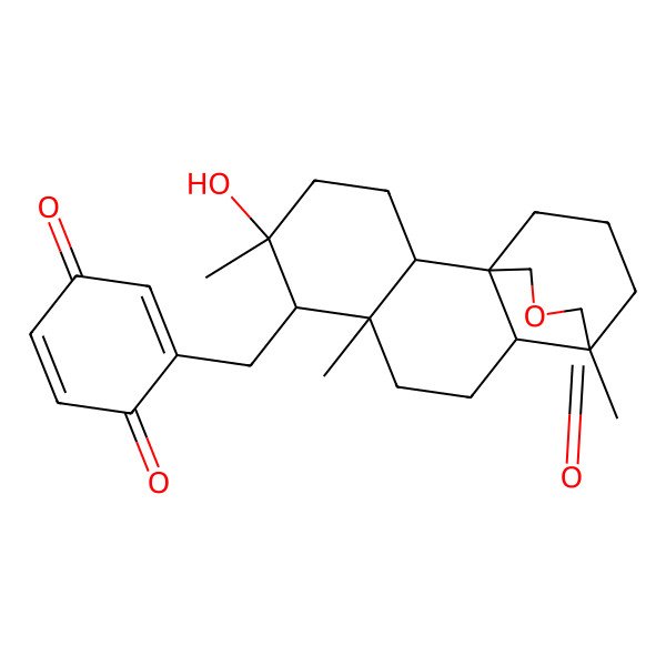 2D Structure of 2-[[(1S,2S,5S,6S,7R,10R,11S)-5-hydroxy-5,7,11-trimethyl-12-oxo-13-oxatetracyclo[9.3.3.01,10.02,7]heptadecan-6-yl]methyl]cyclohexa-2,5-diene-1,4-dione
