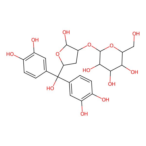 2D Structure of (2R,3S,4R,5R,6S)-2-[(2S,3S,5R)-5-[bis(3,4-dihydroxyphenyl)-hydroxymethyl]-2-hydroxyoxolan-3-yl]oxy-6-(hydroxymethyl)oxane-3,4,5-triol