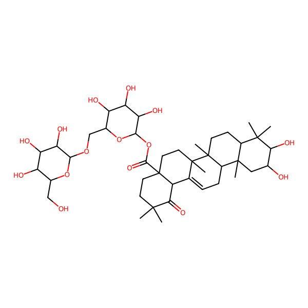 2D Structure of [3,4,5-trihydroxy-6-[[3,4,5-trihydroxy-6-(hydroxymethyl)oxan-2-yl]oxymethyl]oxan-2-yl] 10,11-dihydroxy-2,2,6a,6b,9,9,12a-heptamethyl-1-oxo-4,5,6,6a,7,8,8a,10,11,12,13,14b-dodecahydro-3H-picene-4a-carboxylate