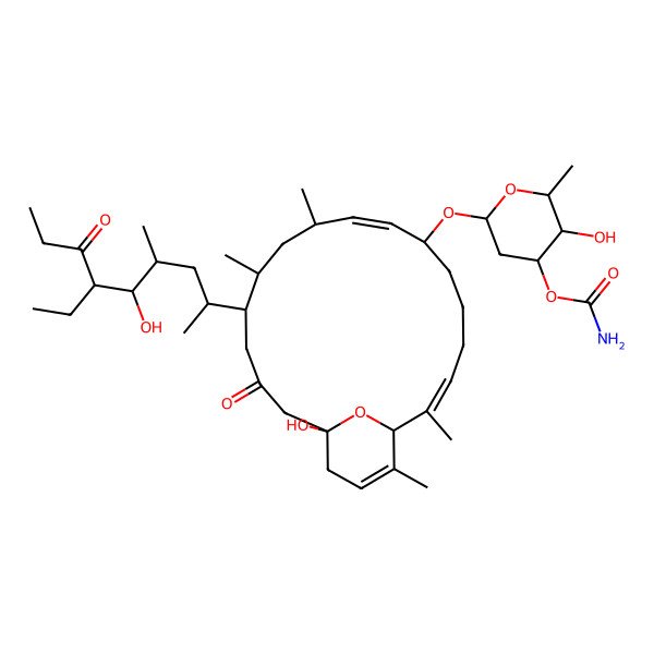 2D Structure of [6-[[(1R,2E,7R,8E,10R,12R,13S,17R)-13-[(2R,4R,5S,6S)-6-ethyl-5-hydroxy-4-methyl-7-oxononan-2-yl]-17-hydroxy-2,10,12,20-tetramethyl-15-oxo-21-oxabicyclo[15.3.1]henicosa-2,8,19-trien-7-yl]oxy]-3-hydroxy-2-methyloxan-4-yl] carbamate