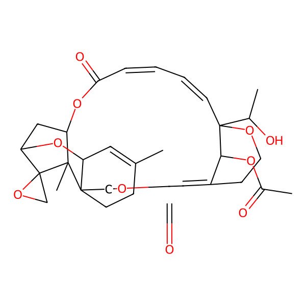 2D Structure of [23-(1-Hydroxyethyl)-9,15-dimethyl-3,18-dioxospiro[4,12,17,24-tetraoxapentacyclo[21.3.1.113,16.06,11.06,15]octacosa-1,9,19,21-tetraene-14,2'-oxirane]-27-yl] acetate