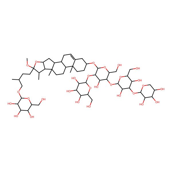 2D Structure of (2R,3R,4S,5S,6R)-2-[(2R)-4-[(1S,2S,4S,6R,7S,8R,9S,12S,13R,16S)-16-[(2R,3R,4S,5R,6R)-5-[(2S,3R,4S,5R,6R)-3,5-dihydroxy-6-(hydroxymethyl)-4-[(2S,3R,4S,5R)-3,4,5-trihydroxyoxan-2-yl]oxyoxan-2-yl]oxy-4-hydroxy-6-(hydroxymethyl)-3-[(2S,3R,4S,5S,6R)-3,4,5-trihydroxy-6-(hydroxymethyl)oxan-2-yl]oxyoxan-2-yl]oxy-6-methoxy-7,9,13-trimethyl-5-oxapentacyclo[10.8.0.02,9.04,8.013,18]icos-18-en-6-yl]-2-methylbutoxy]-6-(hydroxymethyl)oxane-3,4,5-triol