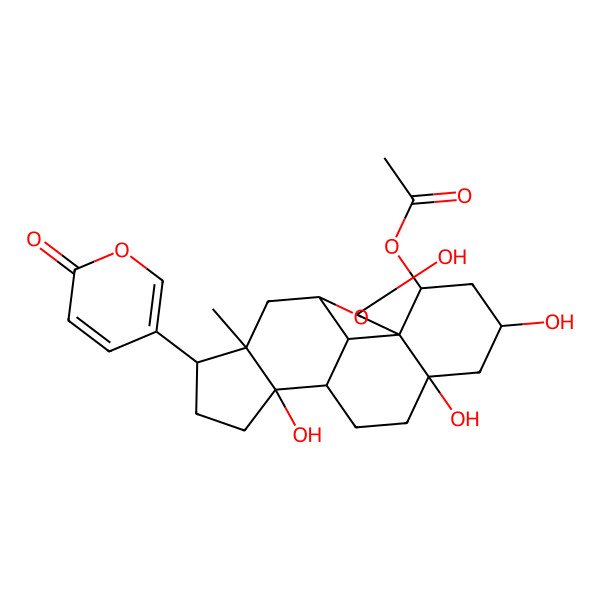 2D Structure of [(1R,4R,6R,7R,10S,11R,14S,16S,18R,19S)-2,10,14,16-tetrahydroxy-6-methyl-7-(6-oxopyran-3-yl)-3-oxapentacyclo[9.7.1.01,14.04,19.06,10]nonadecan-18-yl] acetate