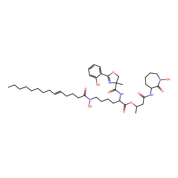 2D Structure of [4-[(1-hydroxy-2-oxoazepan-3-yl)amino]-4-oxobutan-2-yl] 2-[[2-(2-hydroxyphenyl)-4-methyl-5H-1,3-oxazole-4-carbonyl]amino]-6-[hydroxy(tetradec-5-enoyl)amino]hexanoate