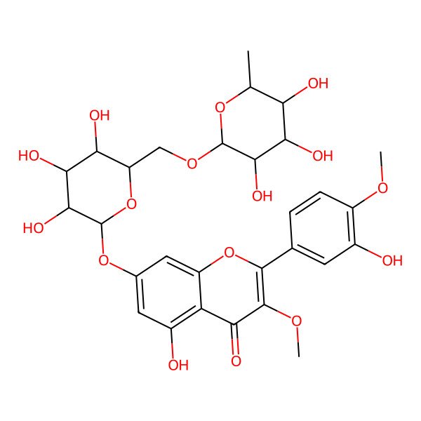 2D Structure of 5-Hydroxy-2-(3-hydroxy-4-methoxyphenyl)-3-methoxy-7-[3,4,5-trihydroxy-6-[(3,4,5-trihydroxy-6-methyloxan-2-yl)oxymethyl]oxan-2-yl]oxychromen-4-one