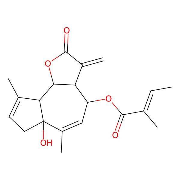 2D Structure of [(3aR,4R,6aS,9aR,9bS)-6a-hydroxy-6,9-dimethyl-3-methylidene-2-oxo-4,7,9a,9b-tetrahydro-3aH-azuleno[4,5-b]furan-4-yl] (E)-2-methylbut-2-enoate