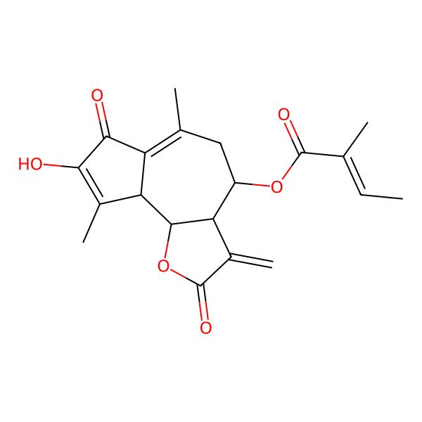 2D Structure of (8-hydroxy-6,9-dimethyl-3-methylidene-2,7-dioxo-4,5,9a,9b-tetrahydro-3aH-azuleno[4,5-b]furan-4-yl) 2-methylbut-2-enoate