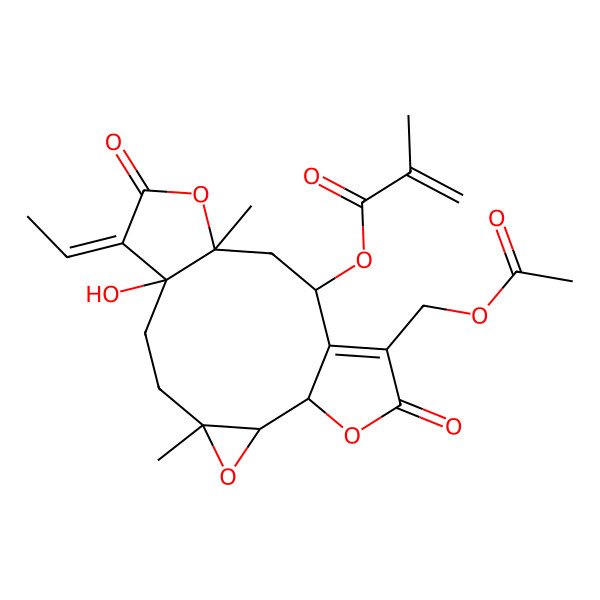 2D Structure of [15-(Acetyloxymethyl)-8-ethylidene-7-hydroxy-4,11-dimethyl-9,16-dioxo-3,10,17-trioxatetracyclo[12.3.0.02,4.07,11]heptadec-14-en-13-yl] 2-methylprop-2-enoate