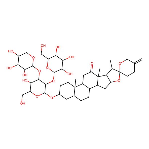 2D Structure of 16-[5-Hydroxy-6-(hydroxymethyl)-3-[3,4,5-trihydroxy-6-(hydroxymethyl)oxan-2-yl]oxy-4-(3,4,5-trihydroxyoxan-2-yl)oxyoxan-2-yl]oxy-7,9,13-trimethyl-5'-methylidenespiro[5-oxapentacyclo[10.8.0.02,9.04,8.013,18]icosane-6,2'-oxane]-10-one