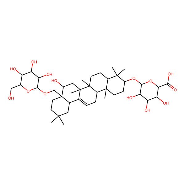 2D Structure of (2S,3S,4S,5R,6R)-6-[[(3S,4aR,6aR,6bS,8S,8aS,12aS,14aR,14bR)-8-hydroxy-4,4,6a,6b,11,11,14b-heptamethyl-8a-[[(2R,3R,4S,5S,6R)-3,4,5-trihydroxy-6-(hydroxymethyl)oxan-2-yl]oxymethyl]-1,2,3,4a,5,6,7,8,9,10,12,12a,14,14a-tetradecahydropicen-3-yl]oxy]-3,4,5-trihydroxyoxane-2-carboxylic acid