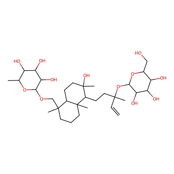 2D Structure of (2R,3R,4R,5R,6S)-2-[[(1R,4aR,5S,6R,8aS)-6-hydroxy-1,4a,6-trimethyl-5-[(3S)-3-methyl-3-[(2S,3R,4S,5S,6R)-3,4,5-trihydroxy-6-(hydroxymethyl)oxan-2-yl]oxypent-4-enyl]-3,4,5,7,8,8a-hexahydro-2H-naphthalen-1-yl]methoxy]-6-methyloxane-3,4,5-triol