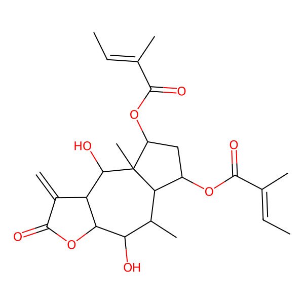2D Structure of [4,9-dihydroxy-5,8a-dimethyl-8-(2-methylbut-2-enoyloxy)-1-methylidene-2-oxo-4,5,5a,6,7,8,9,9a-octahydro-3aH-azuleno[6,5-b]furan-6-yl] 2-methylbut-2-enoate