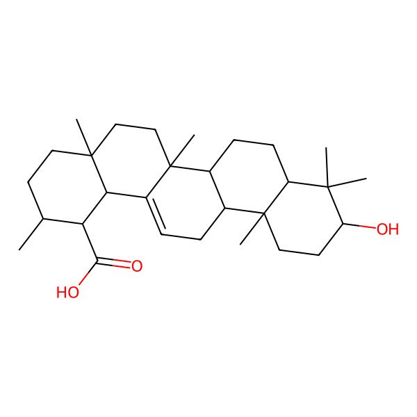 2D Structure of (1S,2R,4aR,6aS,6aS,6bR,8aR,10R,12aR,14bR)-10-hydroxy-2,4a,6a,9,9,12a-hexamethyl-1,2,3,4,5,6,6a,6b,7,8,8a,10,11,12,13,14b-hexadecahydropicene-1-carboxylic acid
