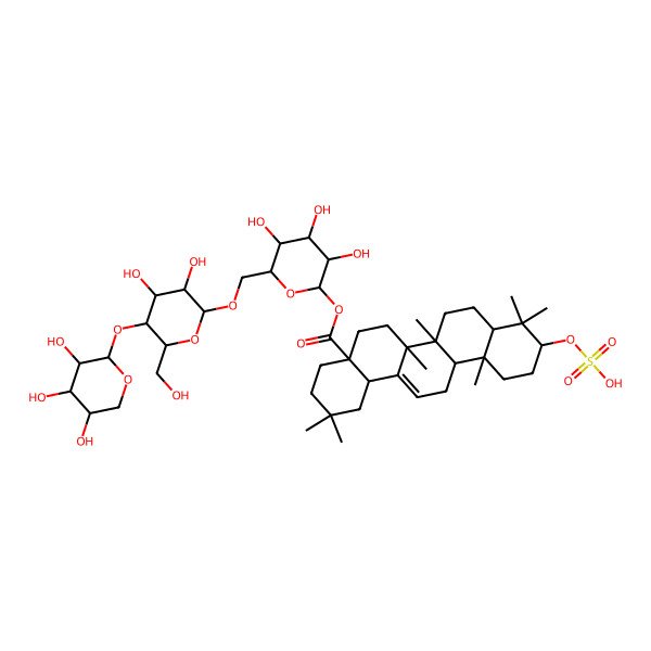 2D Structure of [6-[[3,4-Dihydroxy-6-(hydroxymethyl)-5-(3,4,5-trihydroxyoxan-2-yl)oxyoxan-2-yl]oxymethyl]-3,4,5-trihydroxyoxan-2-yl] 2,2,6a,6b,9,9,12a-heptamethyl-10-sulfooxy-1,3,4,5,6,6a,7,8,8a,10,11,12,13,14b-tetradecahydropicene-4a-carboxylate