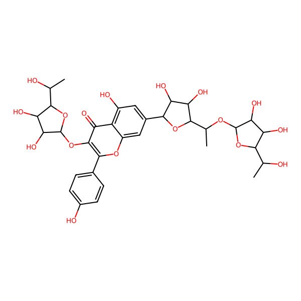2D Structure of 3-[(2R,3S,4R,5R)-3,4-dihydroxy-5-[(1S)-1-hydroxyethyl]oxolan-2-yl]oxy-7-[(2S,3S,4R,5S)-5-[(1R)-1-[(2R,3S,4R,5R)-3,4-dihydroxy-5-[(1S)-1-hydroxyethyl]oxolan-2-yl]oxyethyl]-3,4-dihydroxyoxolan-2-yl]-5-hydroxy-2-(4-hydroxyphenyl)chromen-4-one