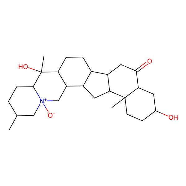 2D Structure of (1R,2S,4S,6S,9S,10S,11S,14S,15S,18S,20S,23R,24S)-10,20-dihydroxy-6,10,23-trimethyl-4-oxido-4-azoniahexacyclo[12.11.0.02,11.04,9.015,24.018,23]pentacosan-17-one