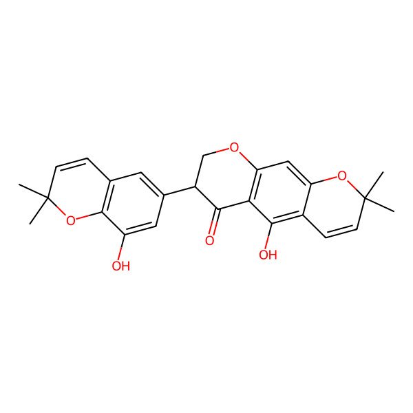 2D Structure of (7S)-5-hydroxy-7-(8-hydroxy-2,2-dimethylchromen-6-yl)-2,2-dimethyl-7,8-dihydropyrano[3,2-g]chromen-6-one