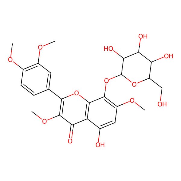 2D Structure of 2-(3,4-Dimethoxyphenyl)-5-hydroxy-3,7-dimethoxy-8-[3,4,5-trihydroxy-6-(hydroxymethyl)oxan-2-yl]oxychromen-4-one