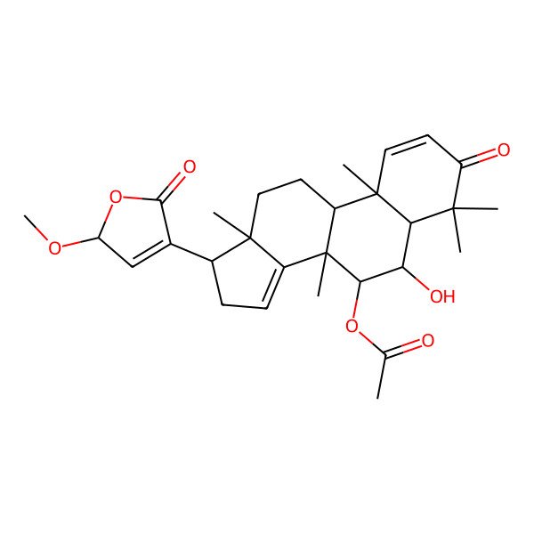 2D Structure of [(5R,6R,7S,8R,9R,10R,13S,17R)-6-hydroxy-17-(2-methoxy-5-oxo-2H-furan-4-yl)-4,4,8,10,13-pentamethyl-3-oxo-5,6,7,9,11,12,16,17-octahydrocyclopenta[a]phenanthren-7-yl] acetate