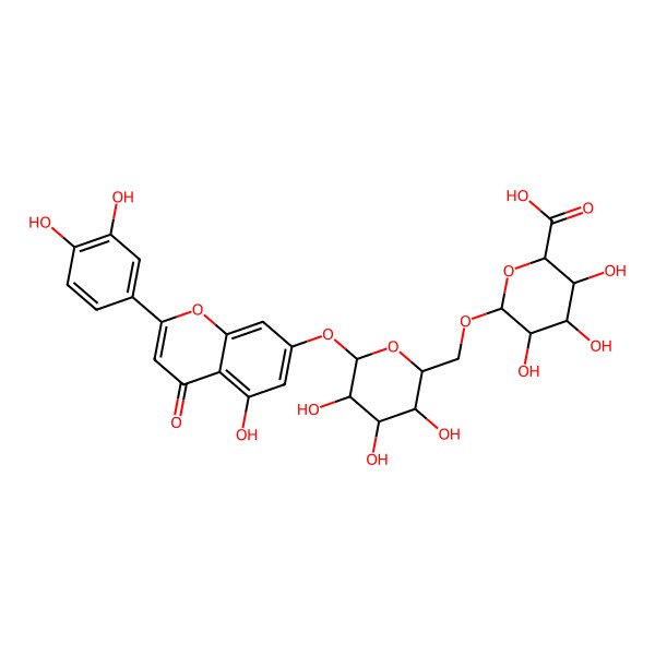 2D Structure of (3R,4R,6S)-6-[[(2R,3S,4S,5R,6S)-6-[2-(3,4-dihydroxyphenyl)-5-hydroxy-4-oxochromen-7-yl]oxy-3,4,5-trihydroxyoxan-2-yl]methoxy]-3,4,5-trihydroxyoxane-2-carboxylic acid