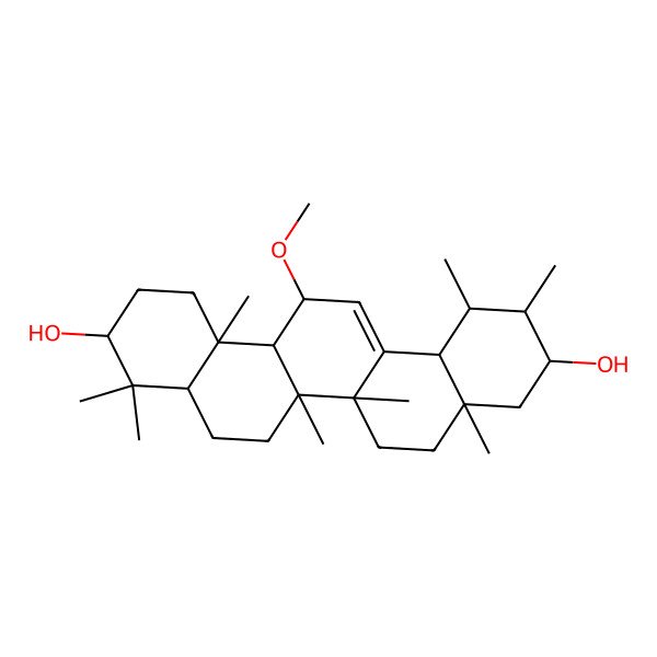 2D Structure of 13-methoxy-1,2,4a,6a,6b,9,9,12a-octamethyl-2,3,4,5,6,6a,7,8,8a,10,11,12,13,14b-tetradecahydro-1H-picene-3,10-diol