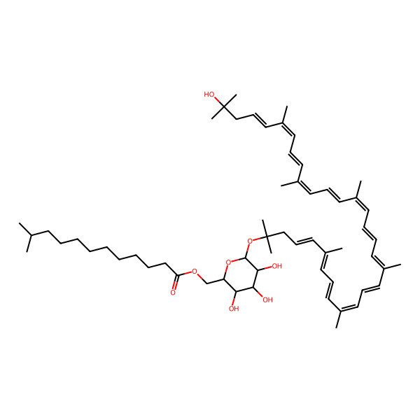 2D Structure of [3,4,5-Trihydroxy-6-(31-hydroxy-2,6,10,14,19,23,27,31-octamethyldotriaconta-4,6,8,10,12,14,16,18,20,22,24,26,28-tridecaen-2-yl)oxyoxan-2-yl]methyl 11-methyldodecanoate