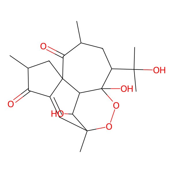 2D Structure of (1R,3R,6R,9R,13S,15S,16R)-6,16-dihydroxy-5-(2-hydroxypropan-2-yl)-3,9,13-trimethyl-7,8-dioxatetracyclo[7.5.2.01,11.06,15]hexadec-10-ene-2,12-dione