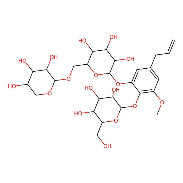 2D Structure of 2-(Hydroxymethyl)-6-[2-methoxy-4-prop-2-enyl-6-[3,4,5-trihydroxy-6-[(3,4,5-trihydroxyoxan-2-yl)oxymethyl]oxan-2-yl]oxyphenoxy]oxane-3,4,5-triol