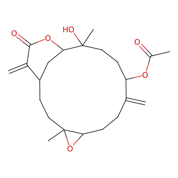 2D Structure of (13-Hydroxy-4,13-dimethyl-9,17-dimethylidene-16-oxo-5,15-dioxatricyclo[12.3.1.04,6]octadecan-10-yl) acetate