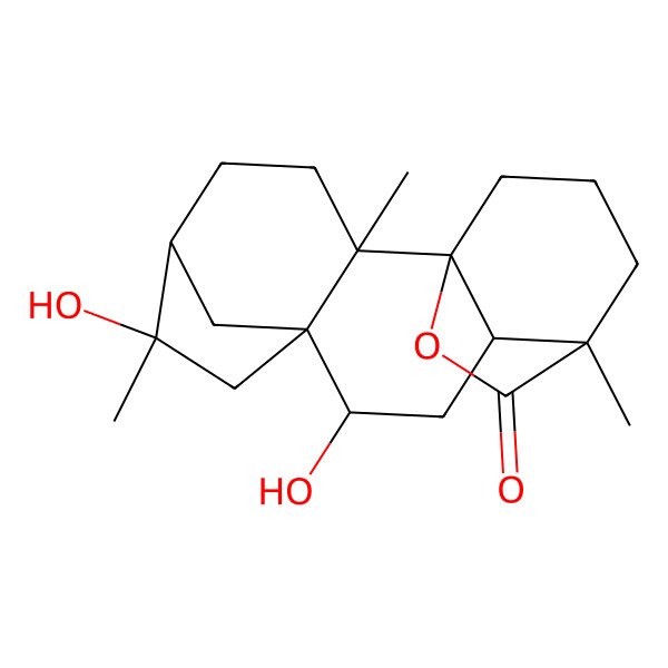 2D Structure of (1S,2S,5R,6R,8R,9R,11R,12R)-6,9-dihydroxy-2,6,12-trimethyl-16-oxapentacyclo[10.3.2.15,8.01,11.02,8]octadecan-17-one