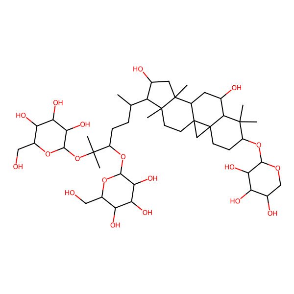 2D Structure of 2-[6-[9,14-Dihydroxy-7,7,12,16-tetramethyl-6-(3,4,5-trihydroxyoxan-2-yl)oxy-15-pentacyclo[9.7.0.01,3.03,8.012,16]octadecanyl]-2-methyl-2-[3,4,5-trihydroxy-6-(hydroxymethyl)oxan-2-yl]oxyheptan-3-yl]oxy-6-(hydroxymethyl)oxane-3,4,5-triol