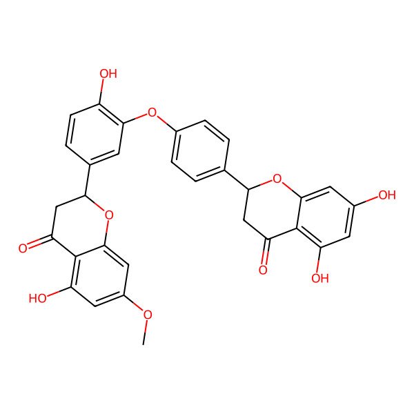 2D Structure of 5,7-Dihydroxy-2-[4-[2-hydroxy-5-(5-hydroxy-7-methoxy-4-oxo-2,3-dihydrochromen-2-yl)phenoxy]phenyl]-2,3-dihydrochromen-4-one