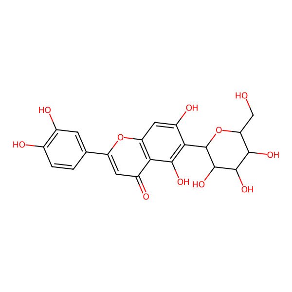 2D Structure of 2-(3,4-dihydroxyphenyl)-5,7-dihydroxy-6-[(2S,3S,5S)-3,4,5-trihydroxy-6-(hydroxymethyl)oxan-2-yl]chromen-4-one
