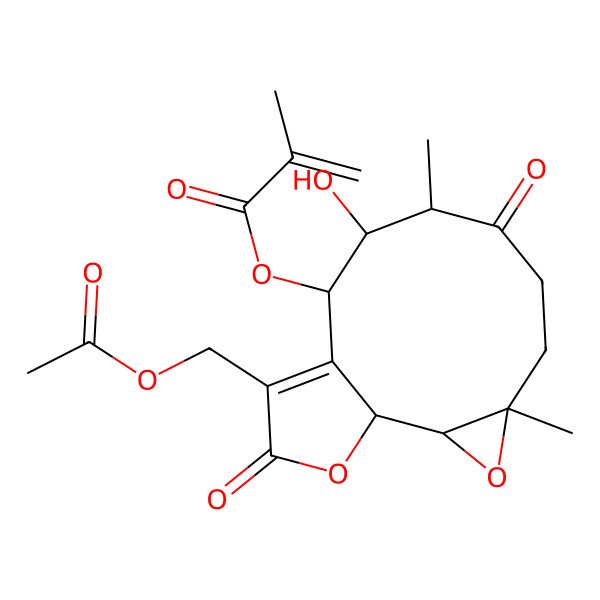2D Structure of [12-(Acetyloxymethyl)-9-hydroxy-4,8-dimethyl-7,13-dioxo-3,14-dioxatricyclo[9.3.0.02,4]tetradec-11-en-10-yl] 2-methylprop-2-enoate